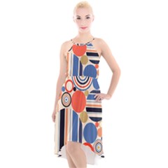 Geometric Abstract Pattern Colorful Flat Circles Decoration High-low Halter Chiffon Dress  by Bangk1t