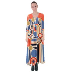 Geometric Abstract Pattern Colorful Flat Circles Decoration Button Up Maxi Dress