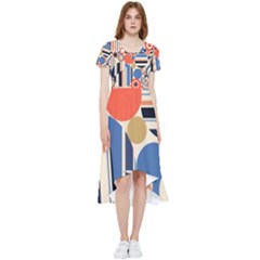 Geometric Abstract Pattern Colorful Flat Circles Decoration High Low Boho Dress