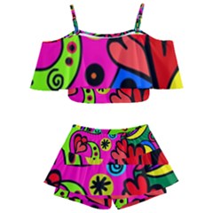 Seamless Doodle Kids  Off Shoulder Skirt Bikini