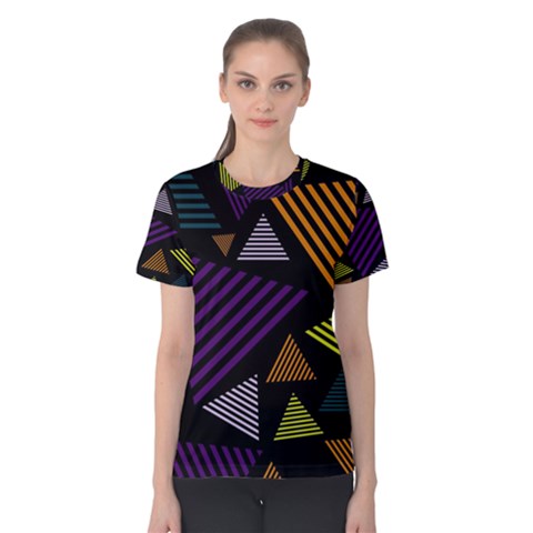 Abstract Pattern Design Various Striped Triangles Decoration Women s Cotton Tee by Bangk1t