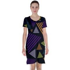 Abstract Pattern Design Various Striped Triangles Decoration Short Sleeve Nightdress