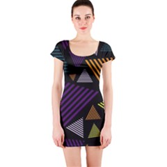 Abstract Pattern Design Various Striped Triangles Decoration Short Sleeve Bodycon Dress by Bangk1t