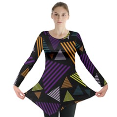 Abstract Pattern Design Various Striped Triangles Decoration Long Sleeve Tunic 