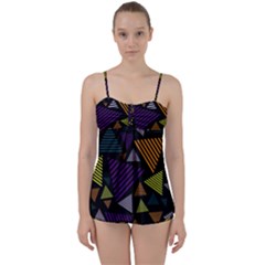 Abstract Pattern Design Various Striped Triangles Decoration Babydoll Tankini Set by Bangk1t