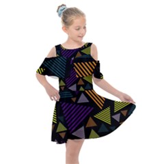 Abstract Pattern Design Various Striped Triangles Decoration Kids  Shoulder Cutout Chiffon Dress by Bangk1t