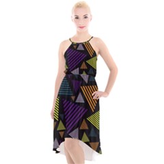 Abstract Pattern Design Various Striped Triangles Decoration High-low Halter Chiffon Dress  by Bangk1t