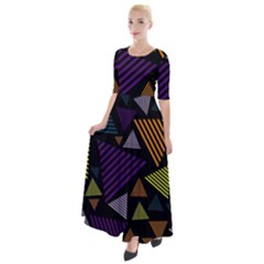 Abstract Pattern Design Various Striped Triangles Decoration Half Sleeves Maxi Dress by Bangk1t