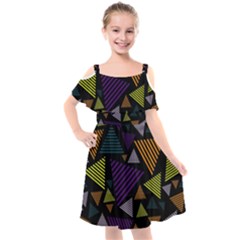 Abstract Pattern Design Various Striped Triangles Decoration Kids  Cut Out Shoulders Chiffon Dress