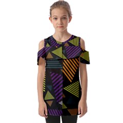 Abstract Pattern Design Various Striped Triangles Decoration Fold Over Open Sleeve Top by Bangk1t