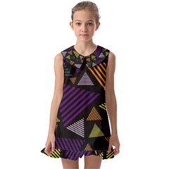 Abstract Pattern Design Various Striped Triangles Decoration Kids  Pilgrim Collar Ruffle Hem Dress by Bangk1t