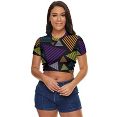 Abstract Pattern Design Various Striped Triangles Decoration Side Button Cropped Tee