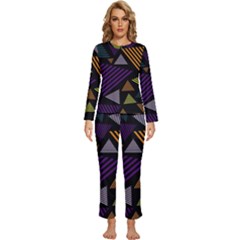 Abstract Pattern Design Various Striped Triangles Decoration Womens  Long Sleeve Lightweight Pajamas Set