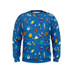 Space Rocket Solar System Pattern Kids  Sweatshirt by Bangk1t