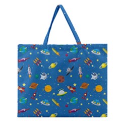 Space Rocket Solar System Pattern Zipper Large Tote Bag by Bangk1t