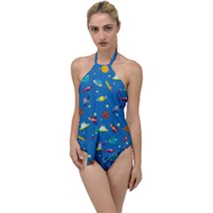 Space Rocket Solar System Pattern Go With The Flow One Piece Swimsuit