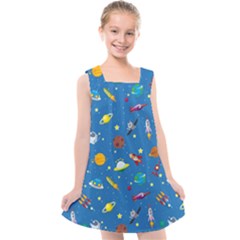 Space Rocket Solar System Pattern Kids  Cross Back Dress by Bangk1t