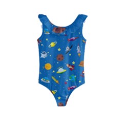 Space Rocket Solar System Pattern Kids  Frill Swimsuit