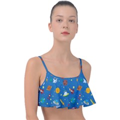Space Rocket Solar System Pattern Frill Bikini Top by Bangk1t