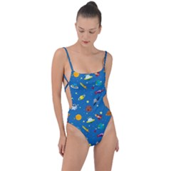 Space Rocket Solar System Pattern Tie Strap One Piece Swimsuit by Bangk1t