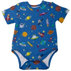 Space Rocket Solar System Pattern Baby Short Sleeve Bodysuit