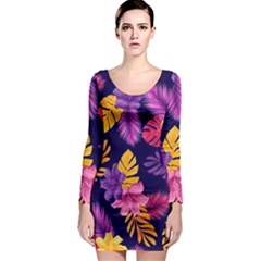 Tropical Pattern Long Sleeve Bodycon Dress