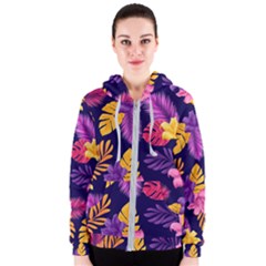 Tropical Pattern Women s Zipper Hoodie