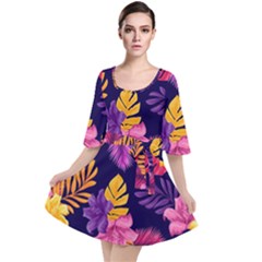 Tropical Pattern Velour Kimono Dress