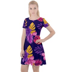 Tropical Pattern Cap Sleeve Velour Dress 