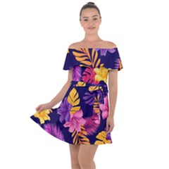 Tropical Pattern Off Shoulder Velour Dress