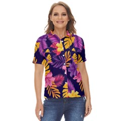 Tropical Pattern Women s Short Sleeve Double Pocket Shirt