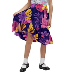 Tropical Pattern Kids  Ruffle Flared Wrap Midi Skirt