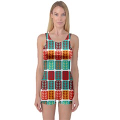 Bricks Abstract Seamless Pattern One Piece Boyleg Swimsuit