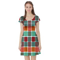 Bricks Abstract Seamless Pattern Short Sleeve Skater Dress