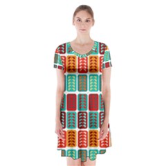 Bricks Abstract Seamless Pattern Short Sleeve V-neck Flare Dress