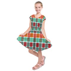 Bricks Abstract Seamless Pattern Kids  Short Sleeve Dress