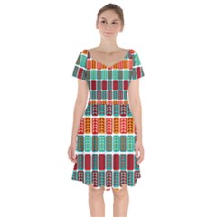 Bricks Abstract Seamless Pattern Short Sleeve Bardot Dress by Bangk1t