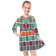 Bricks Abstract Seamless Pattern Kids  Quarter Sleeve Shirt Dress