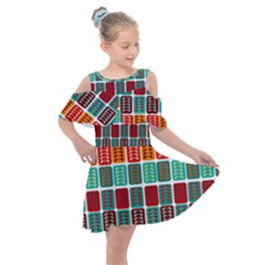 Bricks Abstract Seamless Pattern Kids  Shoulder Cutout Chiffon Dress by Bangk1t