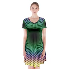 Abstract Patterns Short Sleeve V-neck Flare Dress