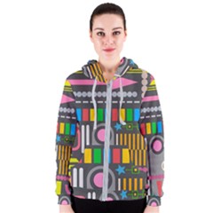 Pattern Geometric Abstract Colorful Arrow Line Circle Triangle Women s Zipper Hoodie