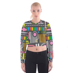 Pattern Geometric Abstract Colorful Arrow Line Circle Triangle Cropped Sweatshirt by Bangk1t