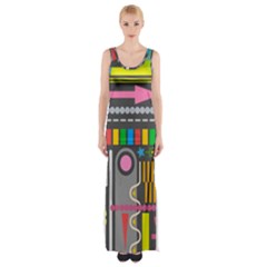 Pattern Geometric Abstract Colorful Arrow Line Circle Triangle Thigh Split Maxi Dress by Bangk1t