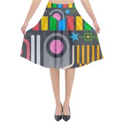 Pattern Geometric Abstract Colorful Arrow Line Circle Triangle Flared Midi Skirt by Bangk1t