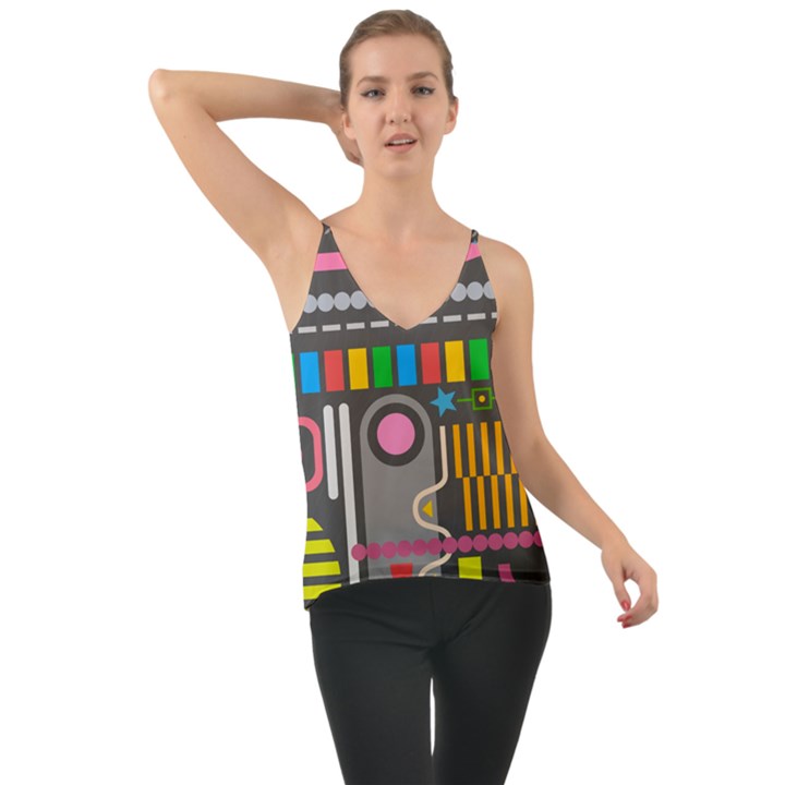 Pattern Geometric Abstract Colorful Arrow Line Circle Triangle Chiffon Cami