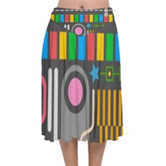 Pattern Geometric Abstract Colorful Arrow Line Circle Triangle Velvet Flared Midi Skirt by Bangk1t