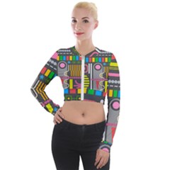 Pattern Geometric Abstract Colorful Arrow Line Circle Triangle Long Sleeve Cropped Velvet Jacket by Bangk1t