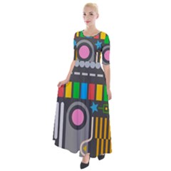 Pattern Geometric Abstract Colorful Arrow Line Circle Triangle Half Sleeves Maxi Dress by Bangk1t