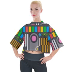 Pattern Geometric Abstract Colorful Arrow Line Circle Triangle Mock Neck Tee