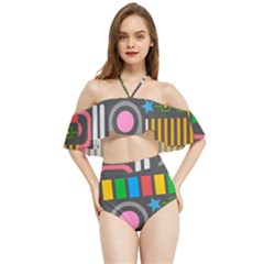 Pattern Geometric Abstract Colorful Arrow Line Circle Triangle Halter Flowy Bikini Set 